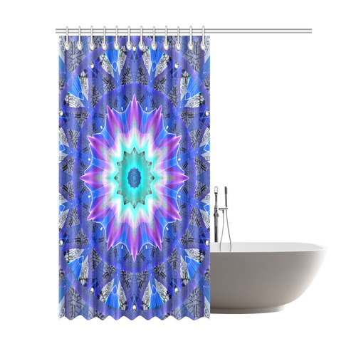 Blue Ice Merry Aqua Violet Foliage Flowers Zen Shower Curtain 69"x84"