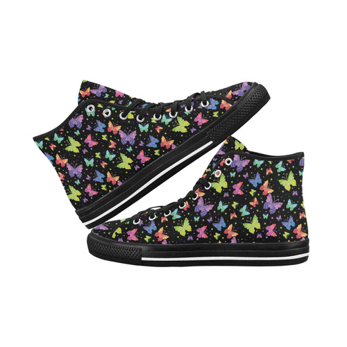 Colorful Butterflies Black Edition Vancouver H Women's Canvas Shoes (1013-1)