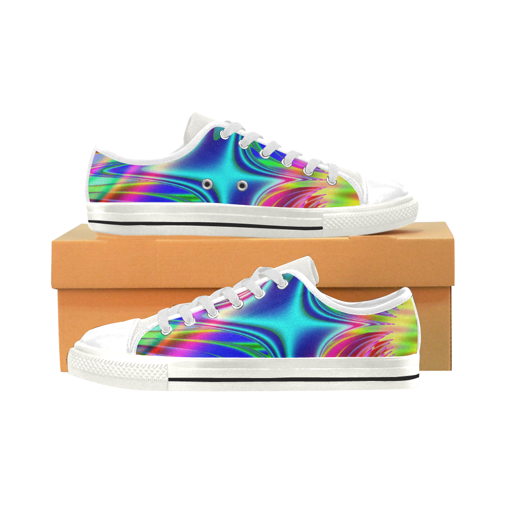 Rainbow Splash Fractal Low Top Canvas Shoes for Kid (Model 018)