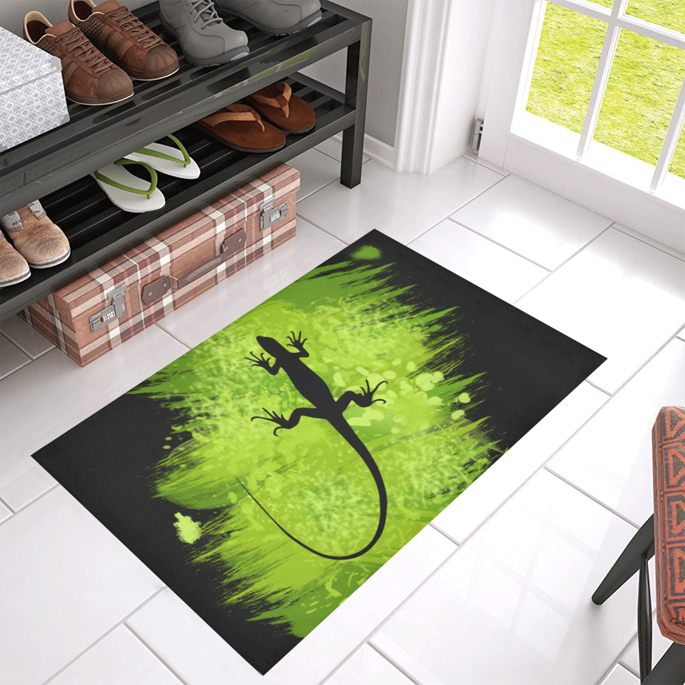 Green Lizard Shape Painting Azalea Doormat 30" x 18" (Sponge Material)