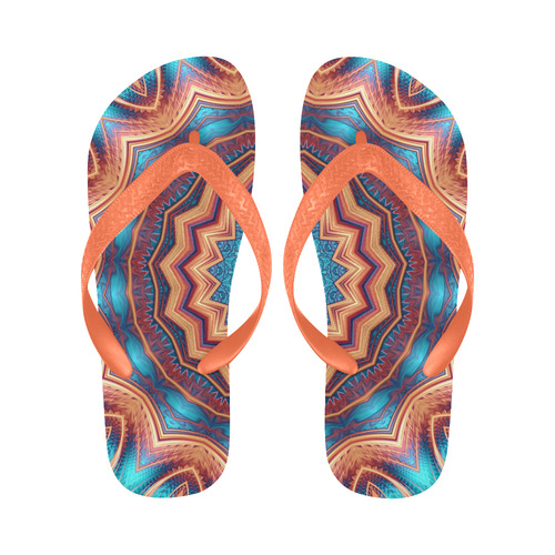 Blue Feather Mandala Flip Flops for Men/Women (Model 040)