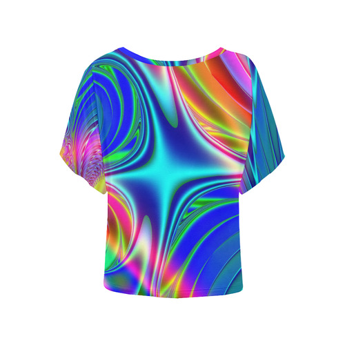 Rainbow Splash Fractal Women's Batwing-Sleeved Blouse T shirt (Model T44)