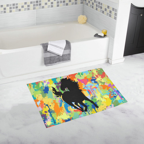 Horse Shape Template Colorful Splash Bath Rug 20''x 32''