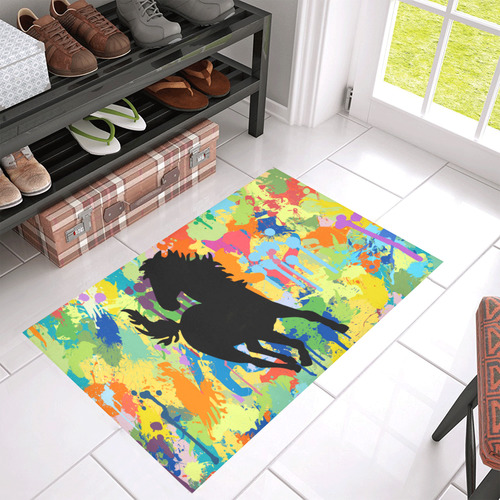 Horse Shape Template Colorful Splash Azalea Doormat 30" x 18" (Sponge Material)