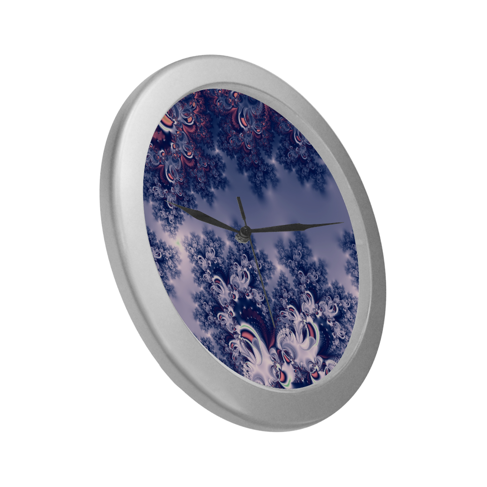 Purple Frost Fractal Silver Color Wall Clock