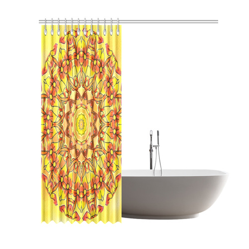 Orange Yellow Sunflower Mandala Red Zendoodle Shower Curtain 69"x84"