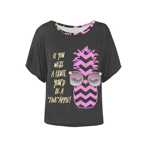 Fineapple Gold Pink black Women's Batwing-Sleeved Blouse T shirt (Model T44)