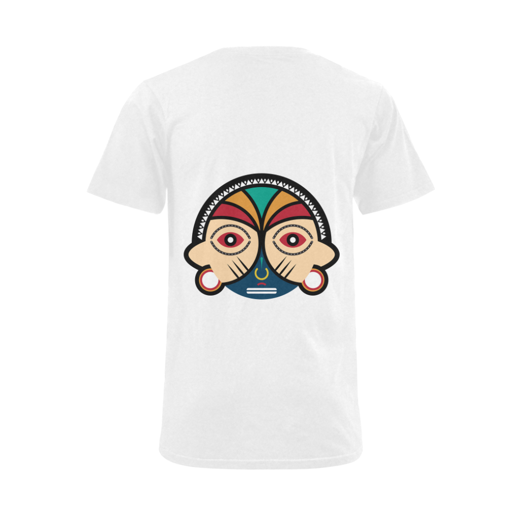 Round Tribal Mask Men's V-Neck T-shirt  Big Size(USA Size) (Model T10)