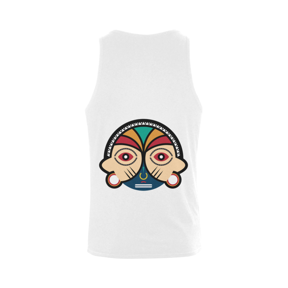 Round Tribal Mask Men's Shoulder-Free Tank Top (Model T33)