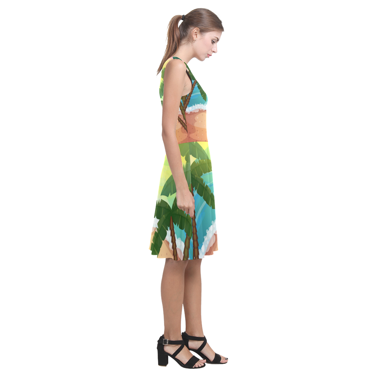 Tropical Sunset Palm Trees Beach Atalanta Casual Sundress(Model D04)