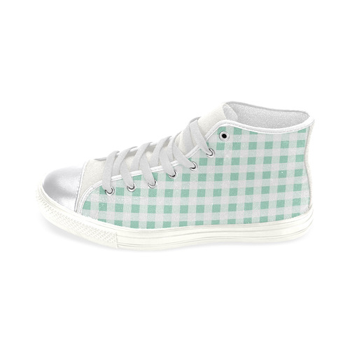 Mint Green Gingham Women's Classic High Top Canvas Shoes (Model 017)
