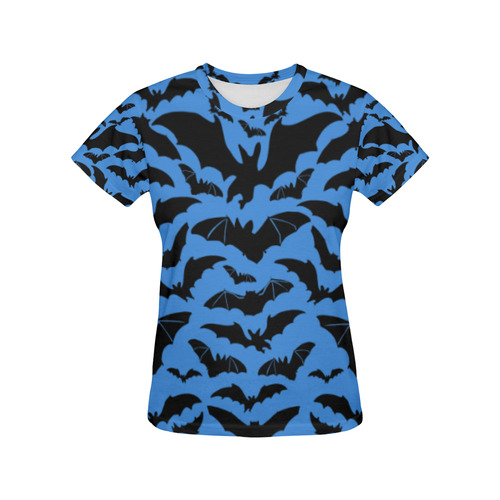 Blue - black bats All Over Print T-Shirt for Women (USA Size) (Model T40)