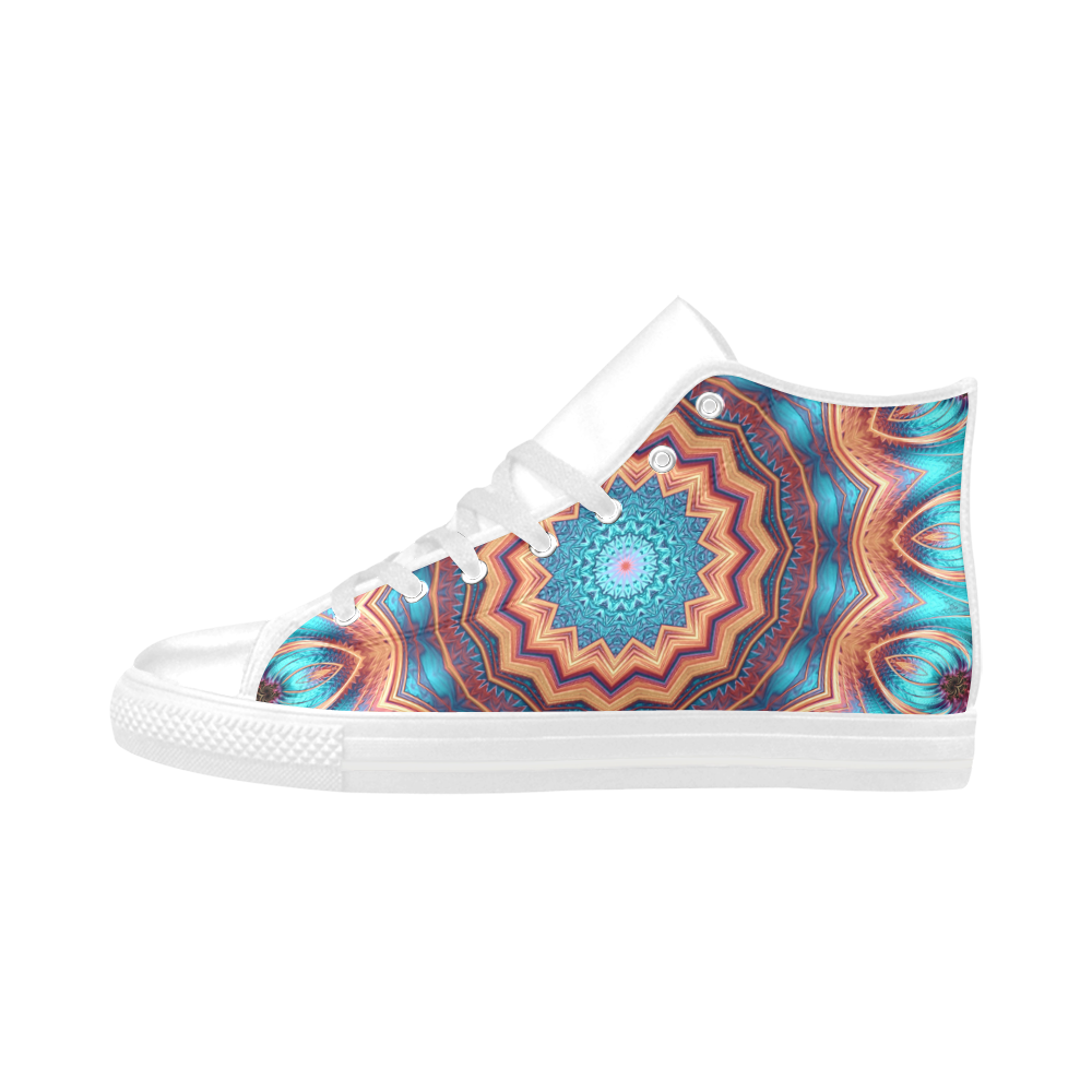 Blue Feather Mandala Aquila High Top Microfiber Leather Women's Shoes (Model 032)