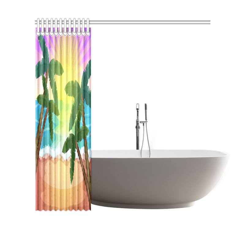 Tropical Sunset Palm Trees Beach Shower Curtain 69"x70"