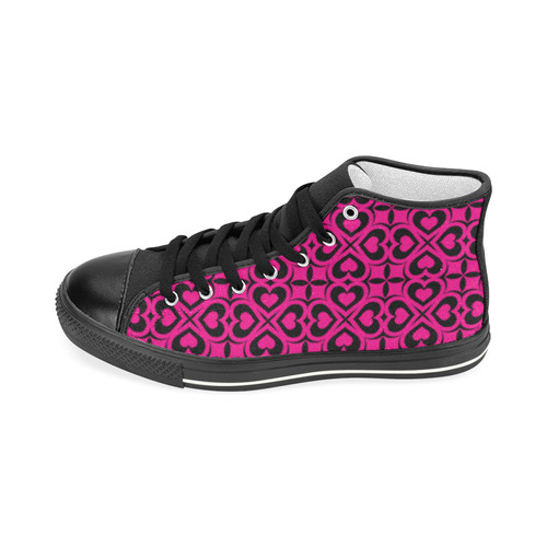 Pink Black Heart Lattice Women's Classic High Top Canvas Shoes (Model 017)