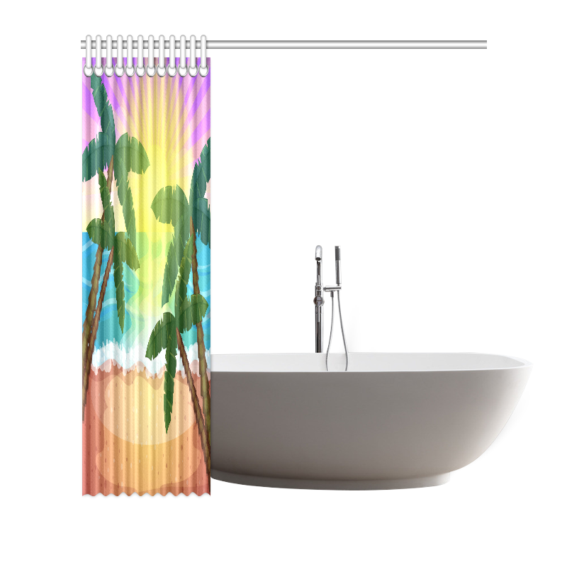 Tropical Sunset Palm Trees Beach Shower Curtain 72"x72"