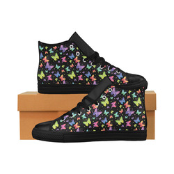 Colorful Butterflies Black Edition Aquila High Top Microfiber Leather Women's Shoes (Model 032)