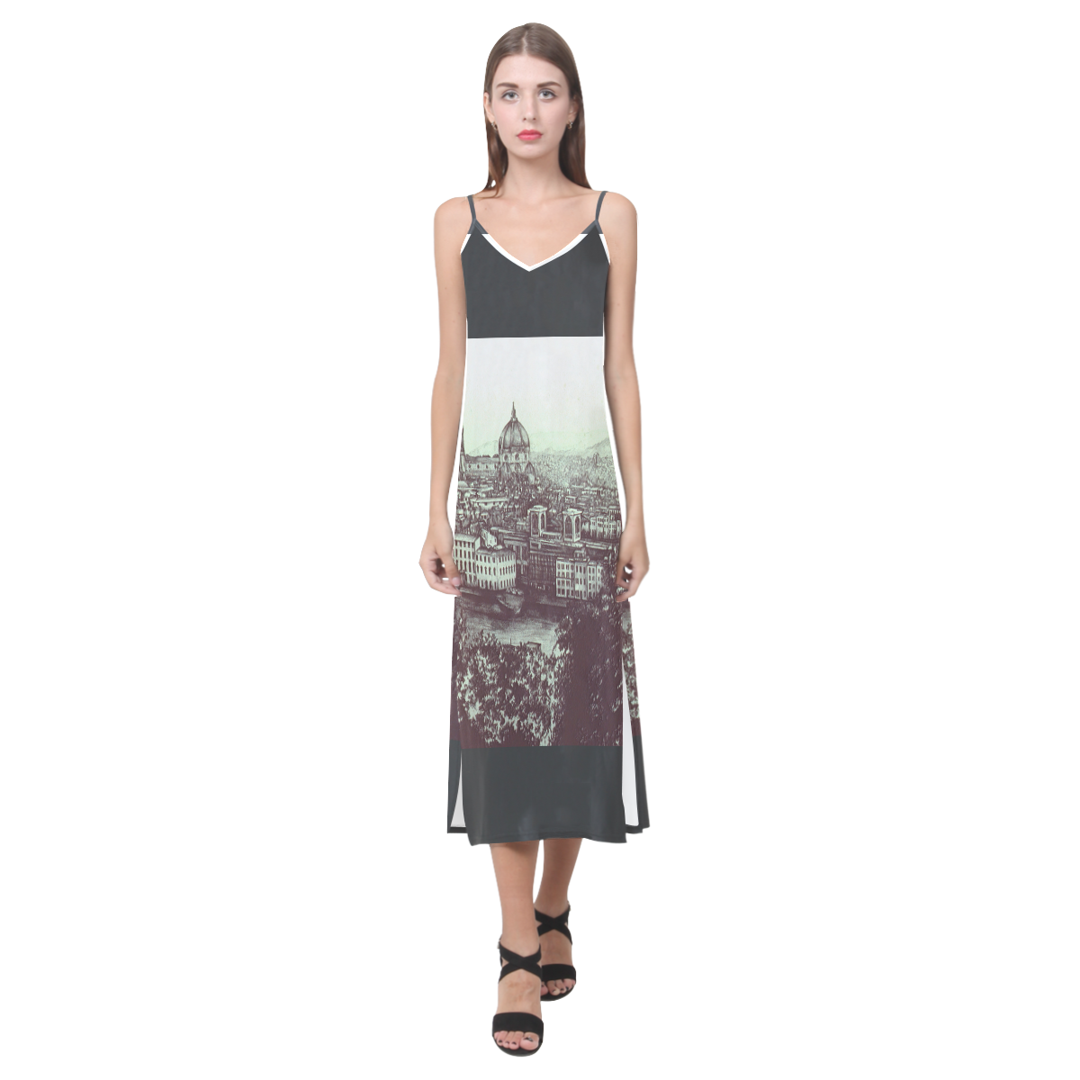 Firenze V-Neck Open Fork Long Dress(Model D18)