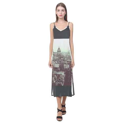 Firenze V-Neck Open Fork Long Dress(Model D18)