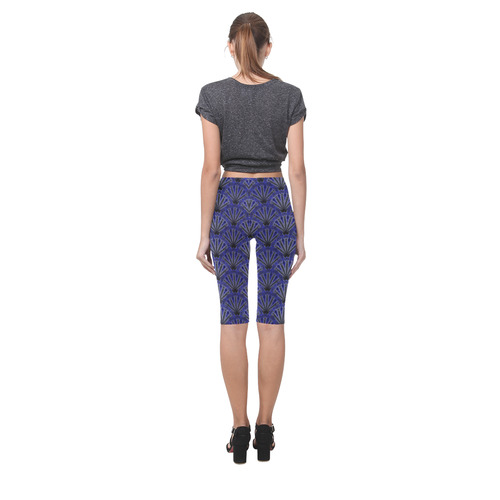 Feather pattern blue white by JamColors Hestia Cropped Leggings (Model L03)