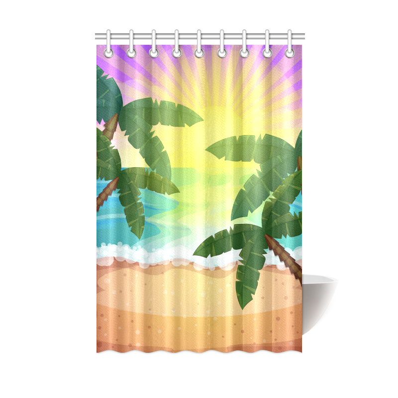 Tropical Sunset Palm Trees Beach Shower Curtain 48"x72"