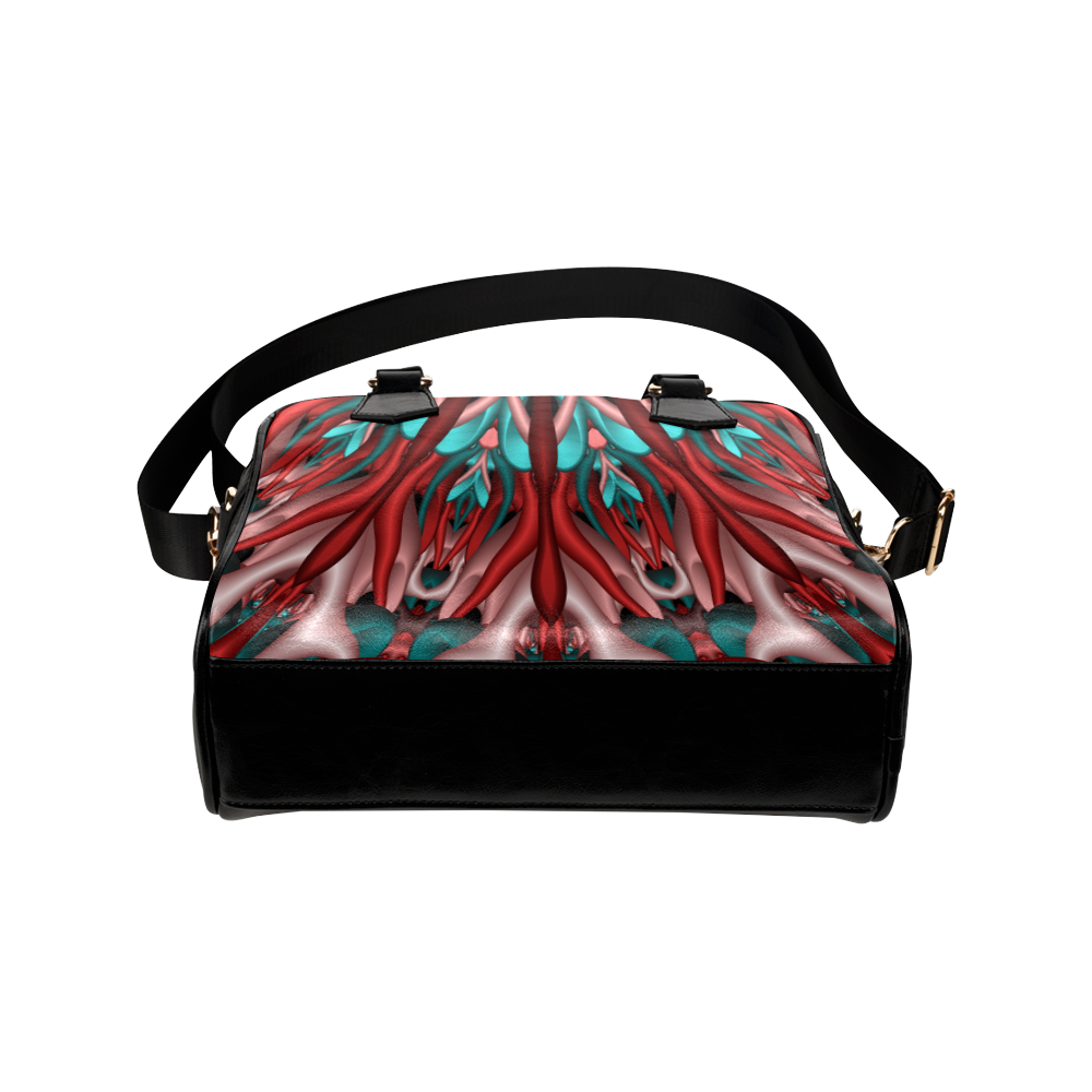 Pink teal fractal mandala Shoulder Handbag (Model 1634)