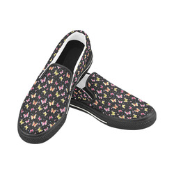 Watercolor Butterflies Black Edition Women's Slip-on Canvas Shoes/Large Size (Model 019)