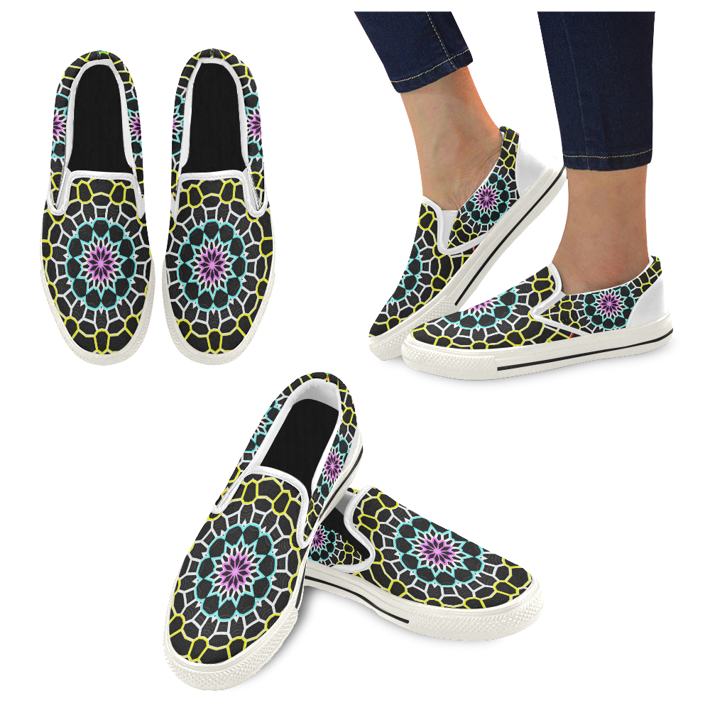 Live Line Mandala Women's Slip-on Canvas Shoes/Large Size (Model 019)