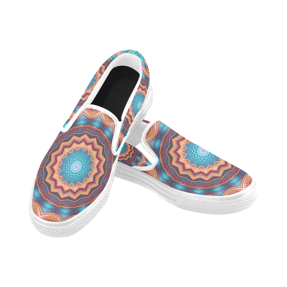 Blue Feather Mandala Slip-on Canvas Shoes for Men/Large Size (Model 019)