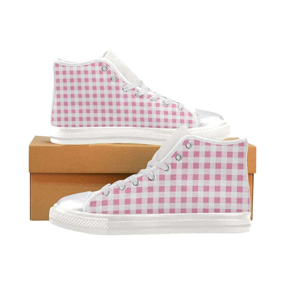 Petal Pink Gingham Women's Classic High Top Canvas Shoes (Model 017)