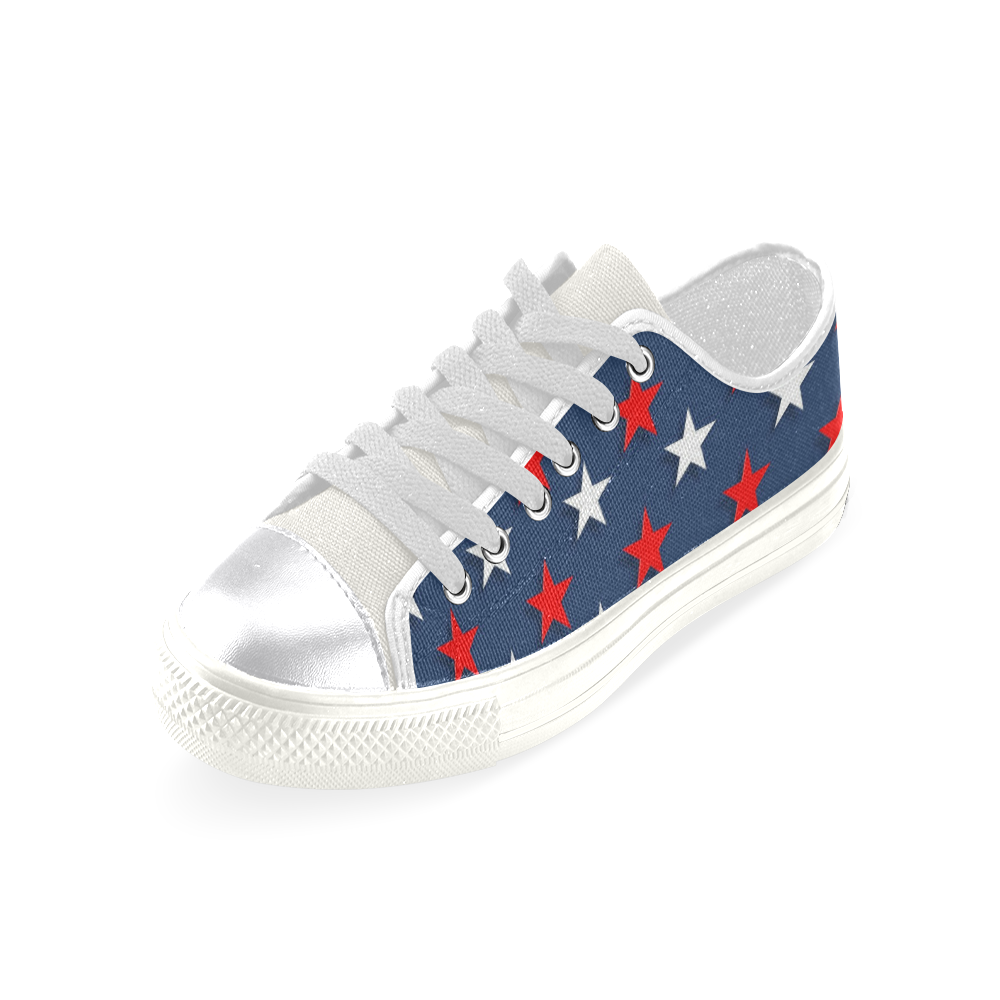 Navy Red White Stars Women's Classic Canvas Shoes (Model 018)