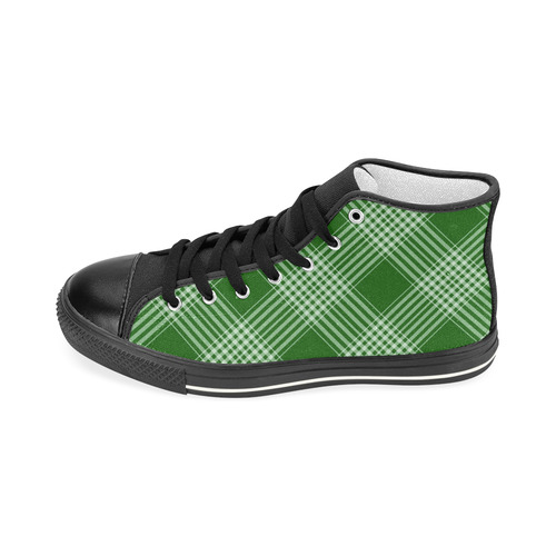 Green White Plaid Women's Classic High Top Canvas Shoes (Model 017)