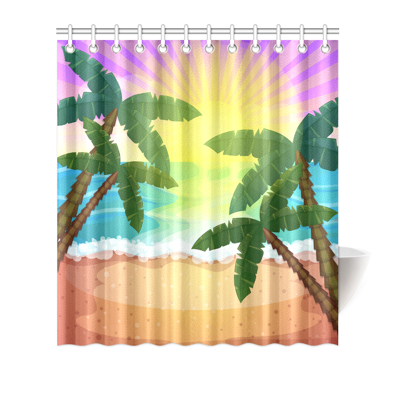 Tropical Sunset Palm Trees Beach Shower Curtain 66"x72"