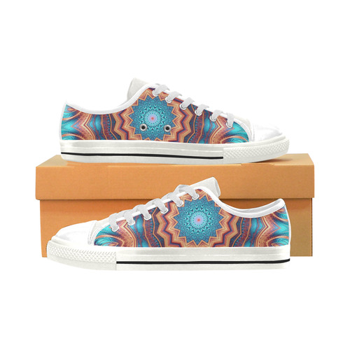 Blue Feather Mandala Low Top Canvas Shoes for Kid (Model 018)