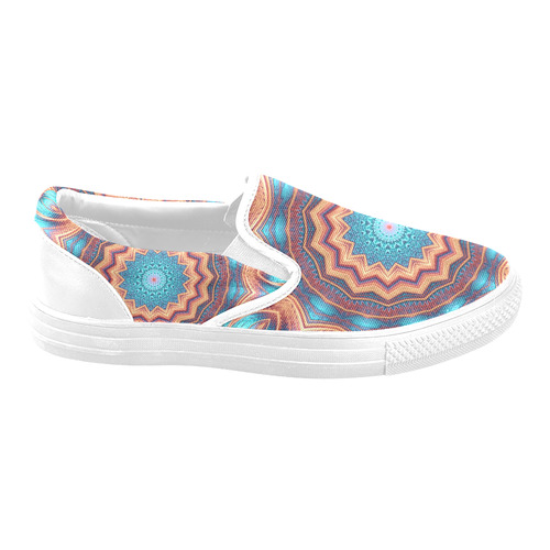 Blue Feather Mandala Slip-on Canvas Shoes for Men/Large Size (Model 019)