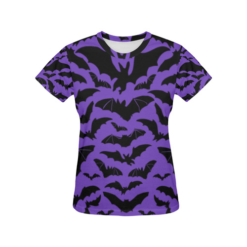 Purple - black bats All Over Print T-Shirt for Women (USA Size) (Model T40)