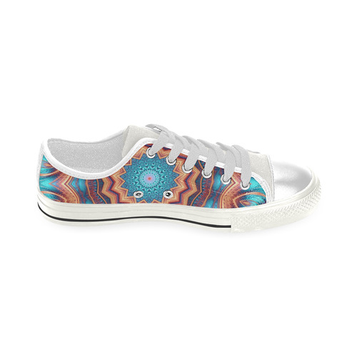 Blue Feather Mandala Low Top Canvas Shoes for Kid (Model 018)