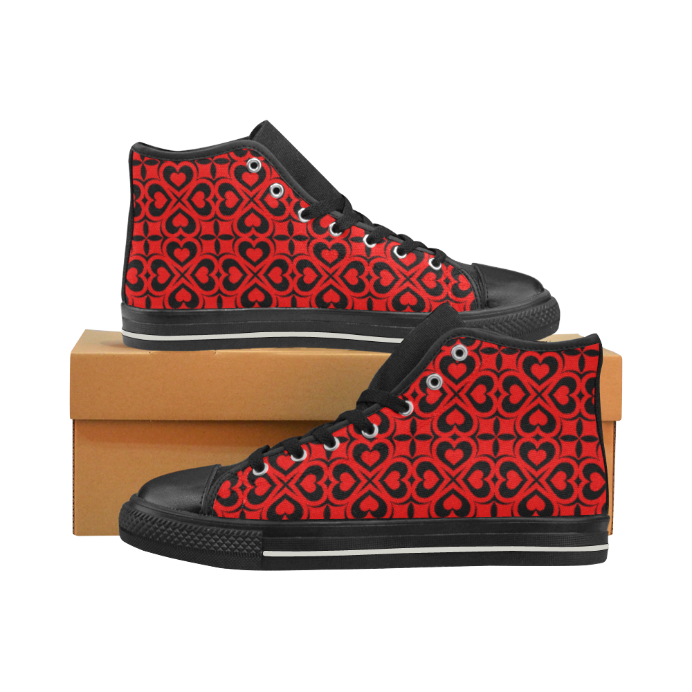 Red Black Heart Lattice Women's Classic High Top Canvas Shoes (Model 017)