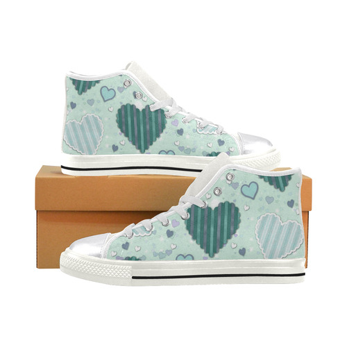 Mint Green Patchwork Hearts Women's Classic High Top Canvas Shoes (Model 017)