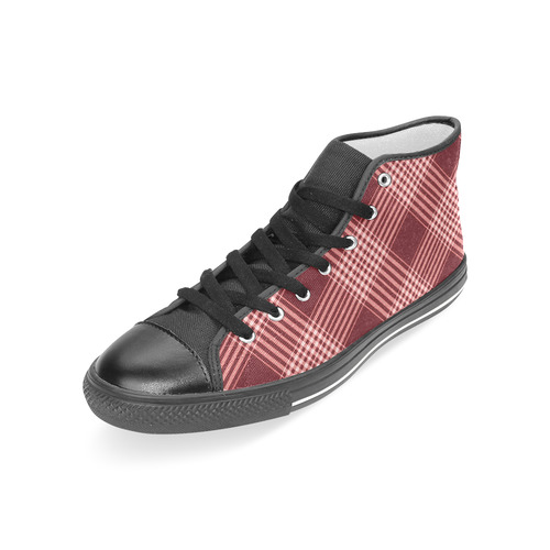 Red White Plaid Women's Classic High Top Canvas Shoes (Model 017)