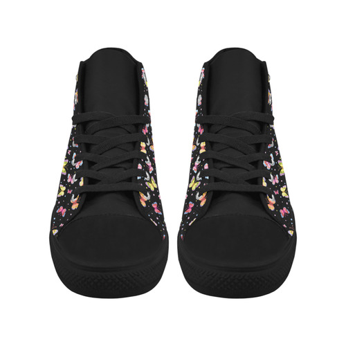 Watercolor Butterflies Black Edition Aquila High Top Microfiber Leather Women's Shoes/Large Size (Model 032)