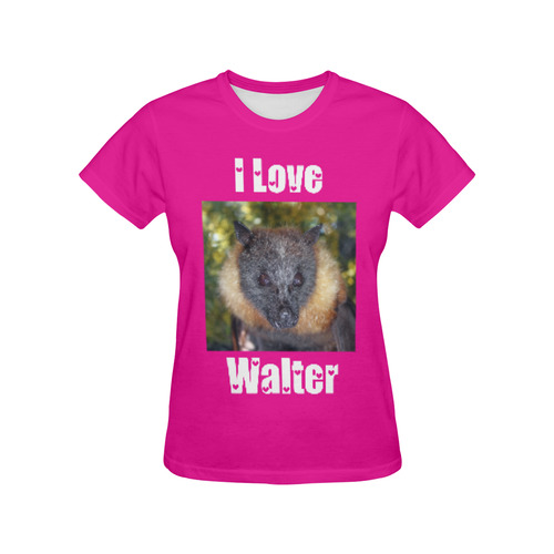 I Love Walter - Bat All Over Print T-Shirt for Women (USA Size) (Model T40)