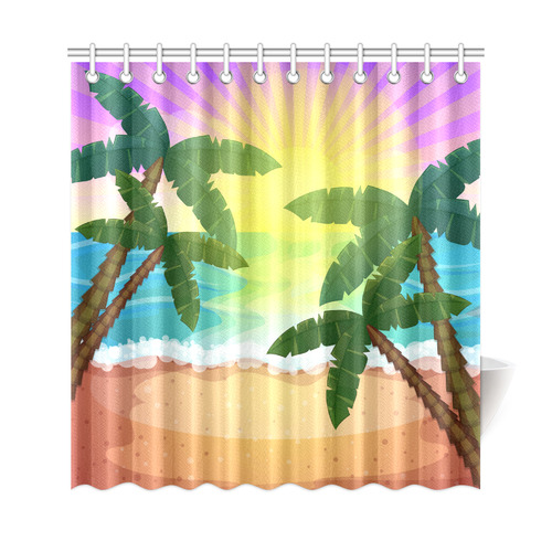 Tropical Sunset Palm Trees Beach Shower Curtain 69"x72"