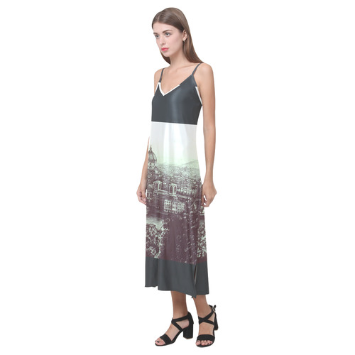 Firenze V-Neck Open Fork Long Dress(Model D18)