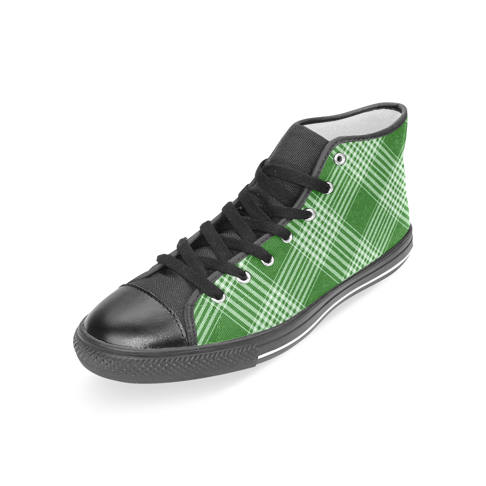 Green White Plaid Women's Classic High Top Canvas Shoes (Model 017)