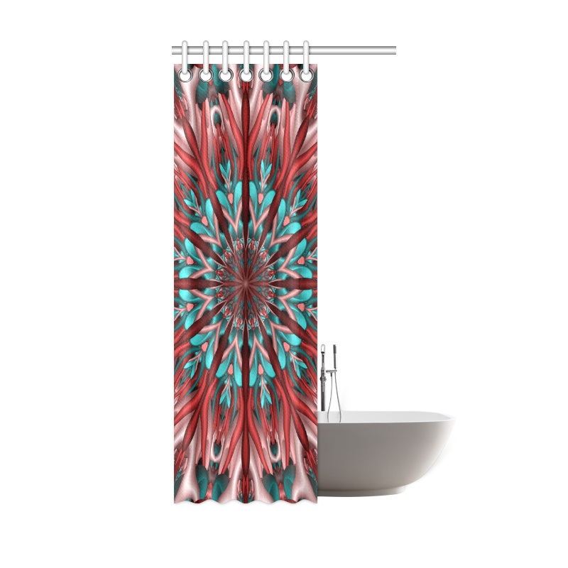 Pink teal fractal mandala Shower Curtain 36"x72"