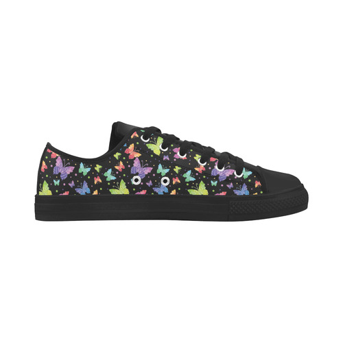 Colorful Butterflies Black Edition Aquila Microfiber Leather Women's Shoes (Model 031)