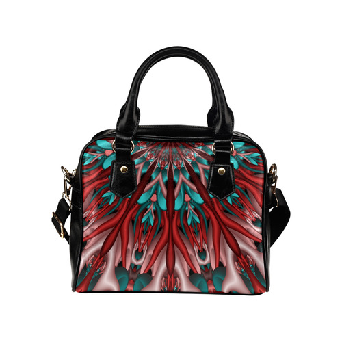 Pink teal fractal mandala Shoulder Handbag (Model 1634)