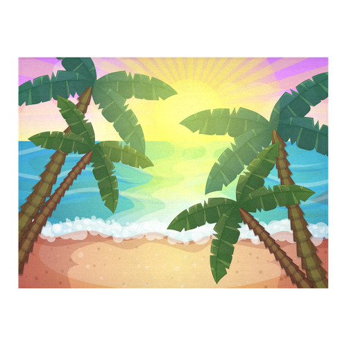 Tropical Sunset Palm Trees Beach Cotton Linen Tablecloth 52"x 70"