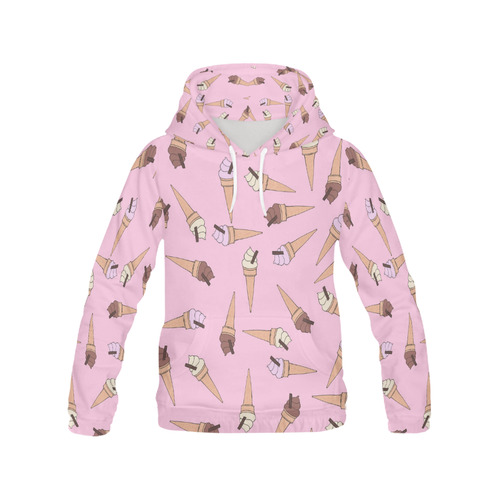 Pink Fun Ice Cream Pattern All Over Print Hoodie for Women (USA Size) (Model H13)